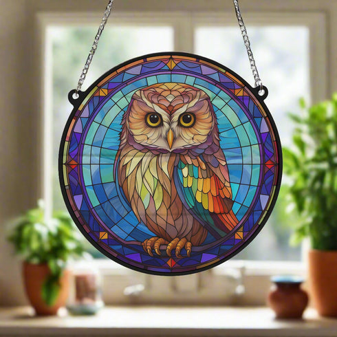 Millie the Little Owl Stained Glass Effect Suncatcher